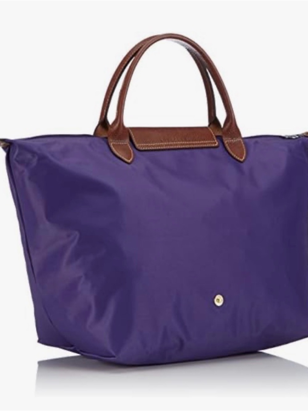 Longchamp Le Pliage Original Top Handle Bag in purple & brown leather - Picture 3 of 13